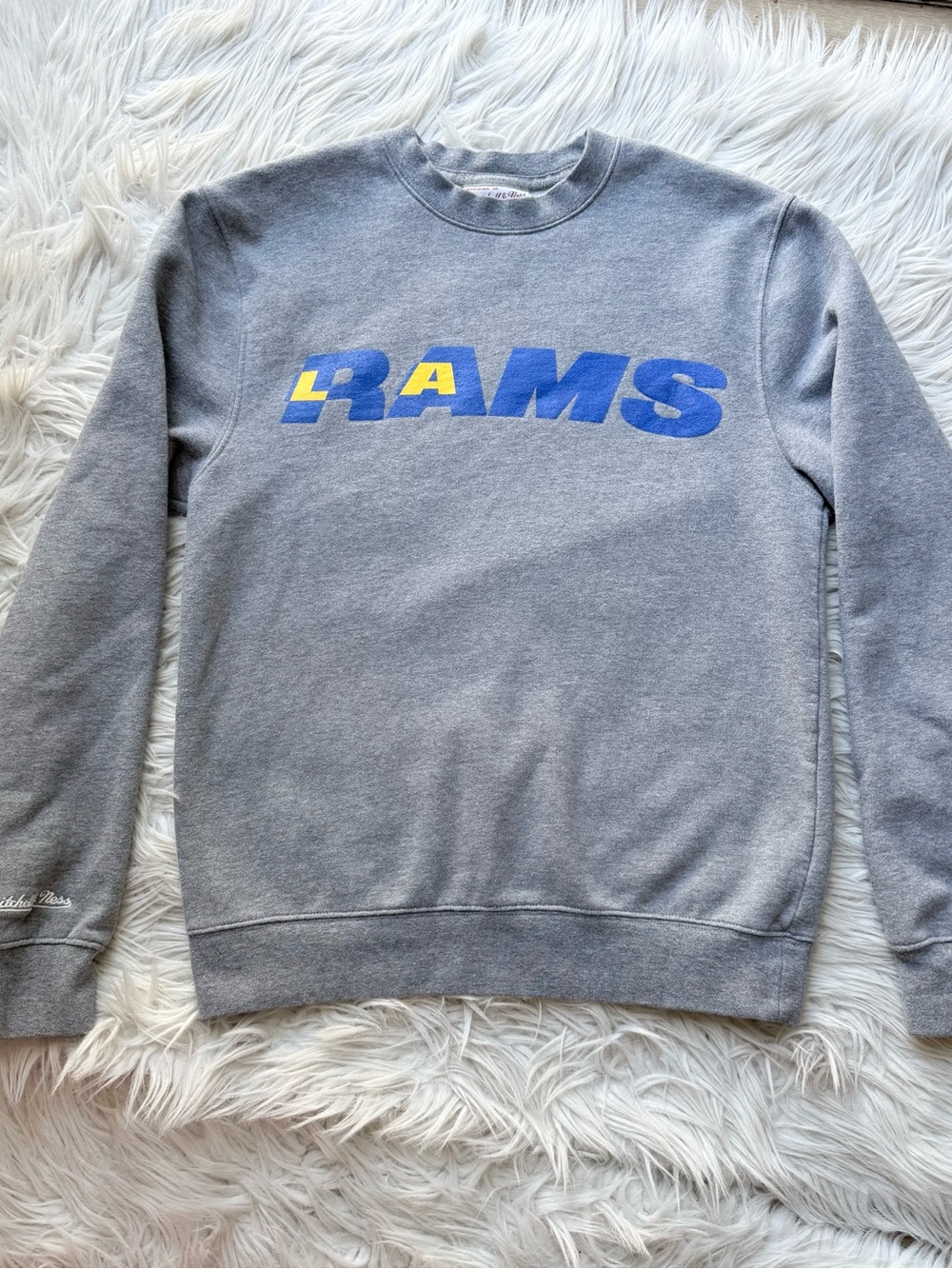 Mitchell Ness Los Angeles Rams Team Wordmark Pullover Crewneck Sweatshirt Gray S